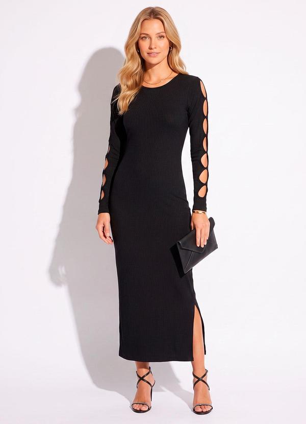 Vestido Canelado Preto