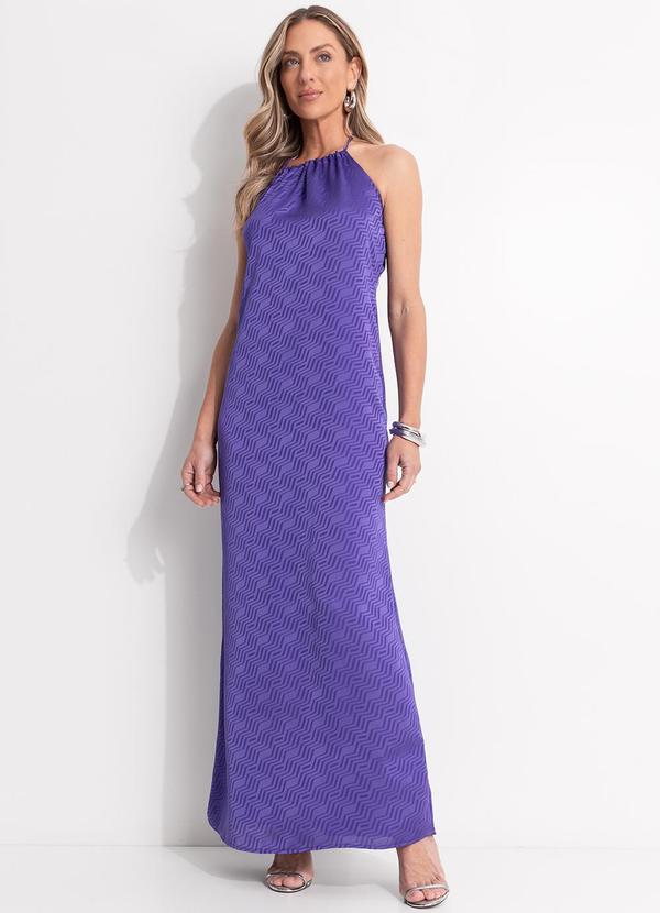 Vestido Chevron Roxo em Crepe Plano
