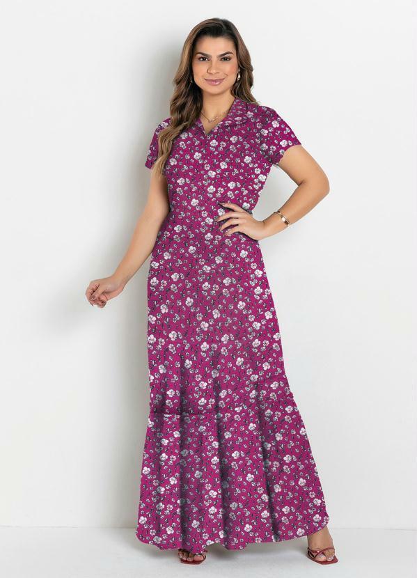 Vista 2 Vestido com Gola Floral Fúcsia Rosalie Rosalie