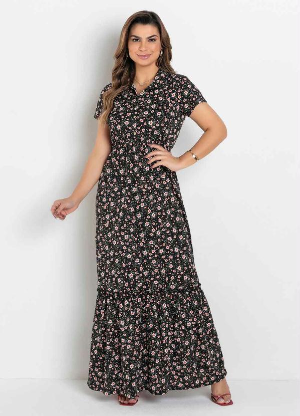 Vista 2 Vestido com Gola Floral Preto Rosalie Rosalie