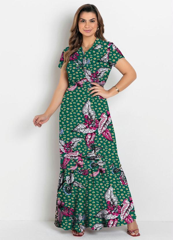 Vista 2 Vestido com Gola Floral Verde Rosalie Rosalie