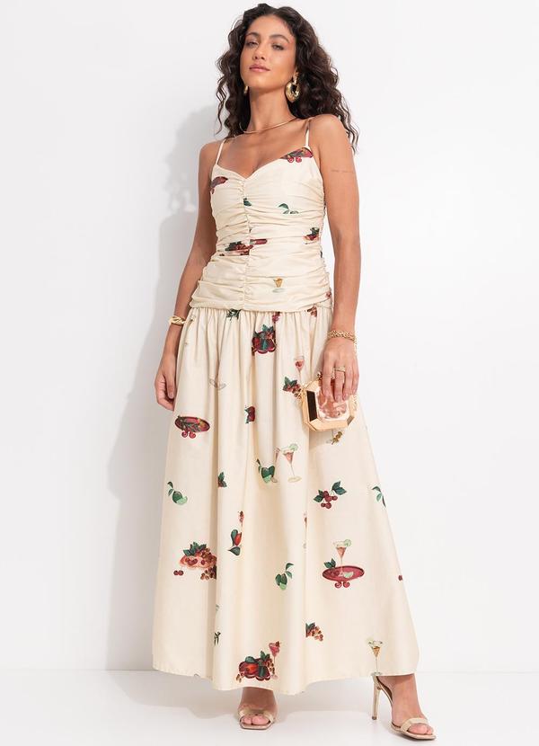 Vista 2 Vestido Cropped Coquetel Tropical Bege FARM FARM