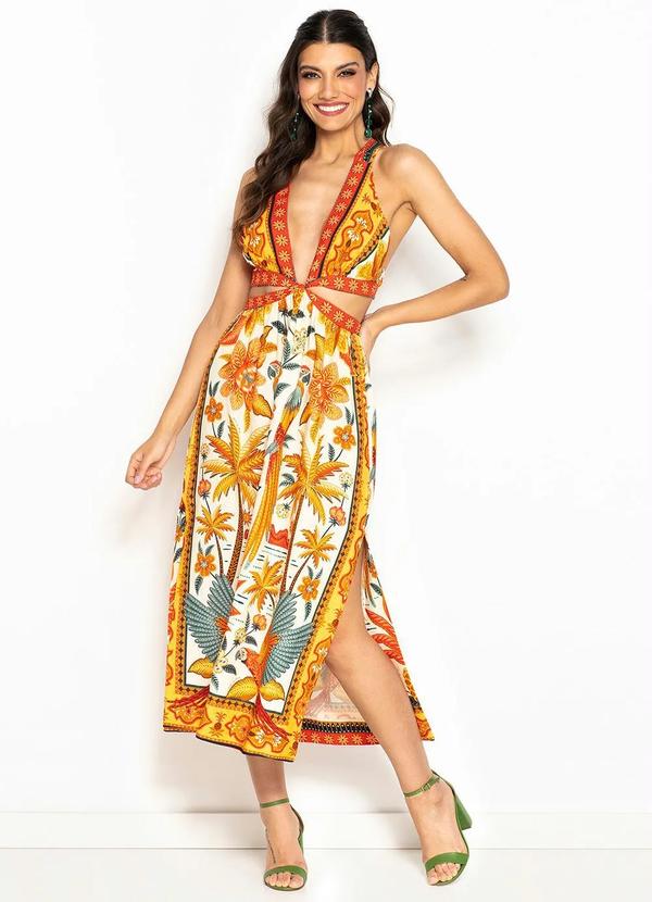 Vestido Cropped de Linho Samba das Araras Amarelo