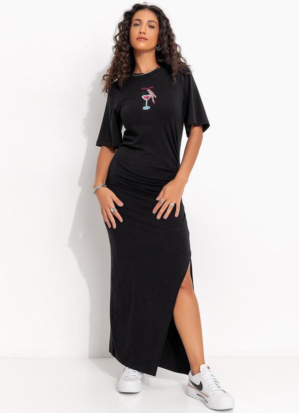 Vista 2 Vestido Cropped Drink Pintado Preto FARM FARM