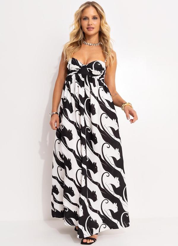 Vista 2 Vestido Cropped em Viscolinho Panteras Preto FARM FARM