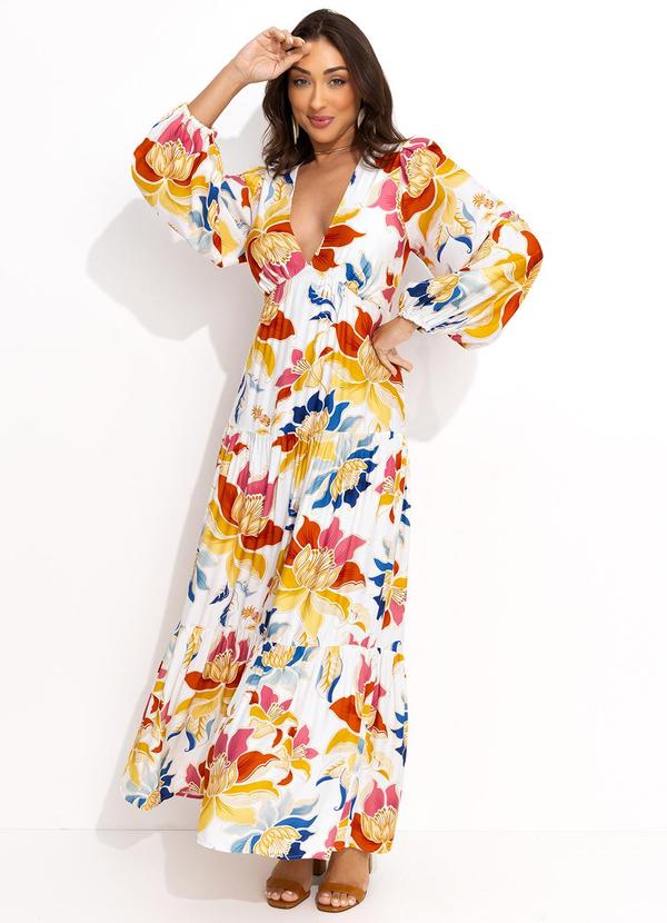 Vestido Cropped Floral Majestoso Off White