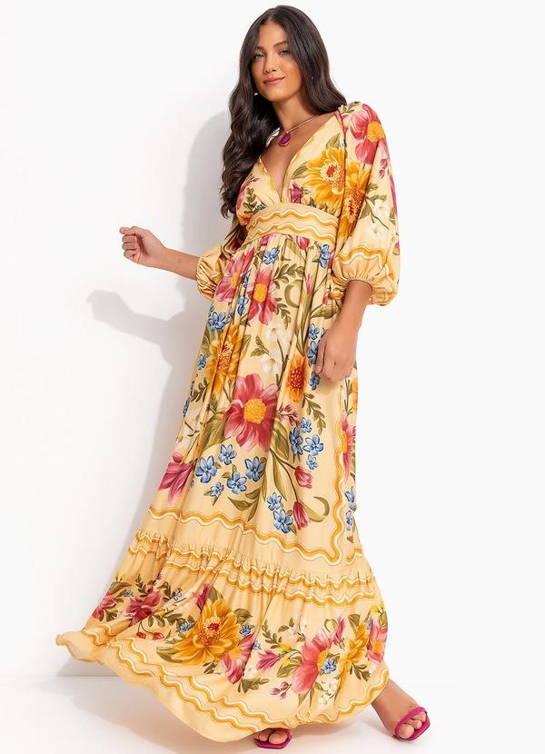 Vista 2 Vestido Cropped Floral Mari Amarelo FARM FARM