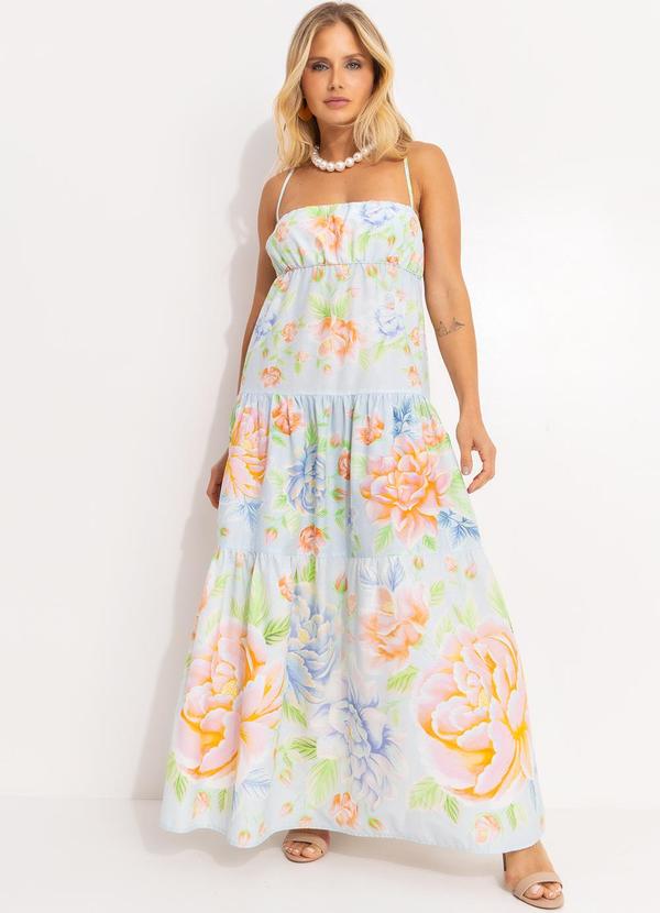 Vestido Cropped Floral Sofia Barrado Azul