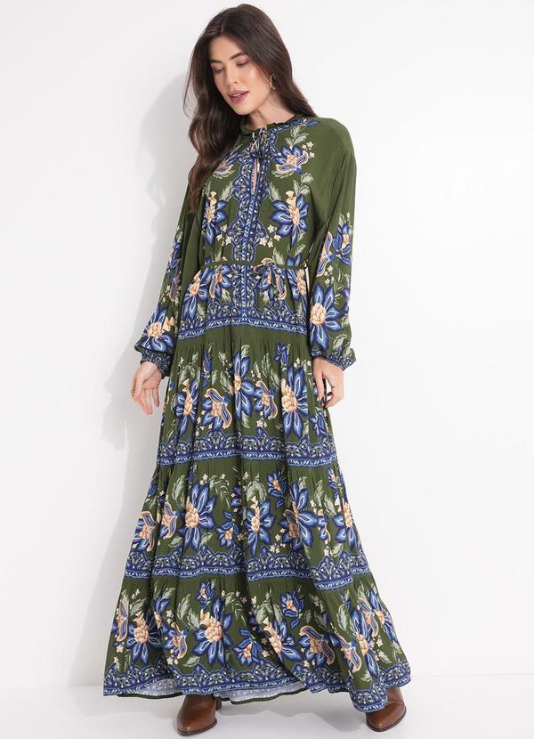 Vista 2 Vestido Cropped Jardim Chintz Lenço Verde FARM FARM