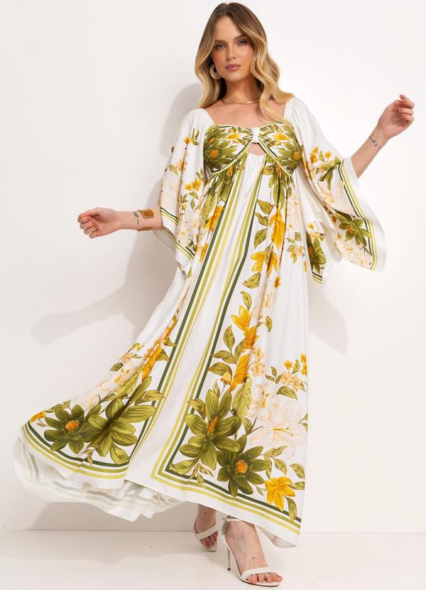 Vista 2 Vestido Cropped Lenço em Viscose Off White FARM FARM
