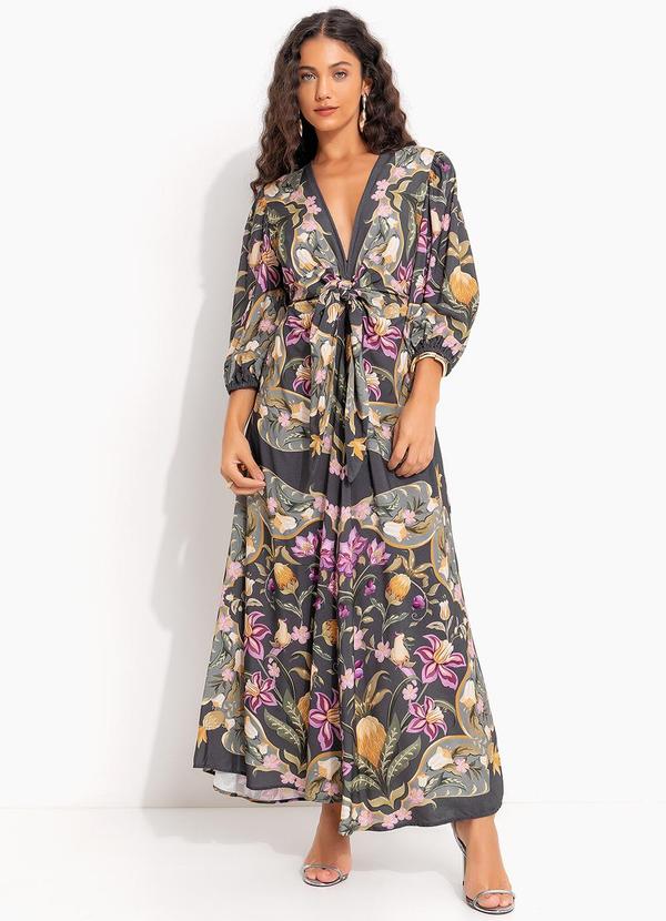 Vista 2 Vestido Cropped Lenço Floral Talita Cinza FARM FARM