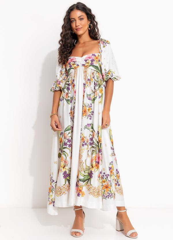 Vista 2 Vestido Cropped Lenço Pássaro em Flor Off White FARM FARM