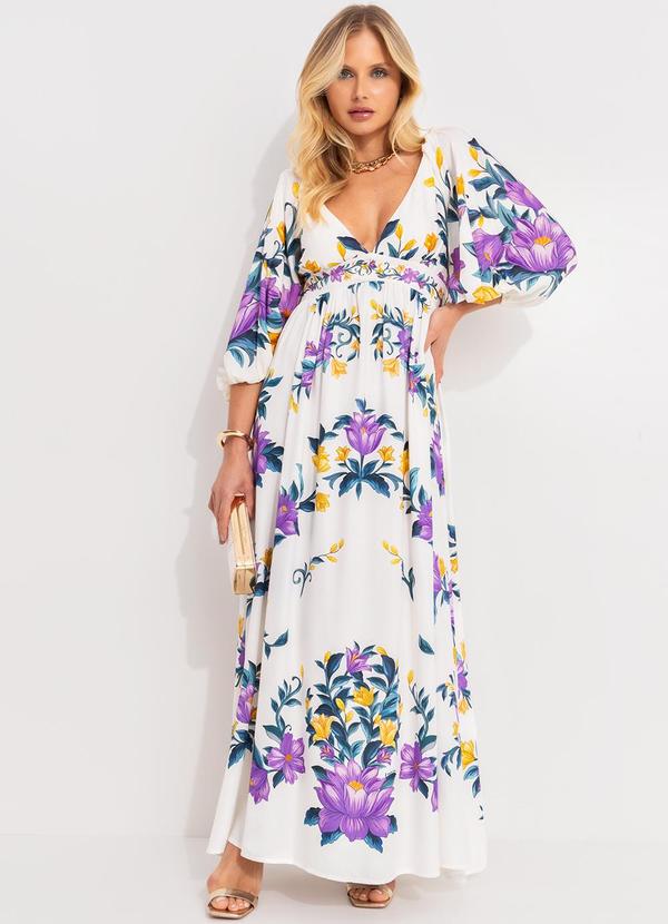 Vista 2 Vestido Cropped Manga Floral Sicilia Off White FARM FARM