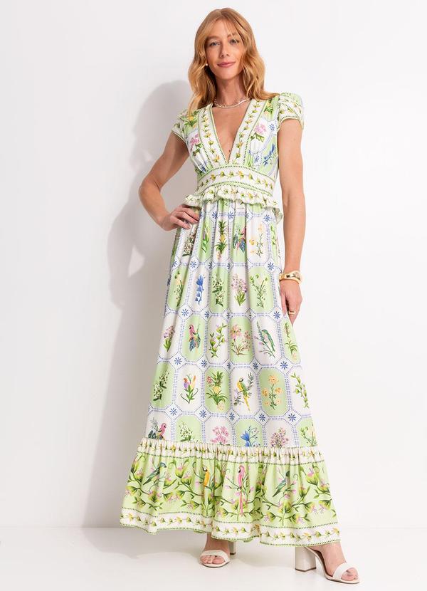Vista 2 Vestido Cropped Porcelana Tropical Verde FARM FARM
