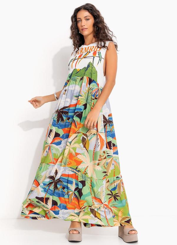 Vestido Cropped Regata Araras Galho Off White