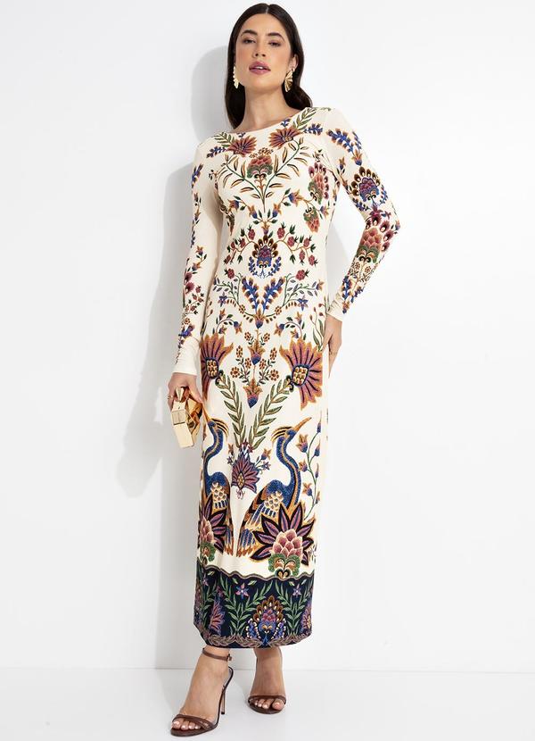 Vestido Decote U Costa Jardim Maravilhoso Bege