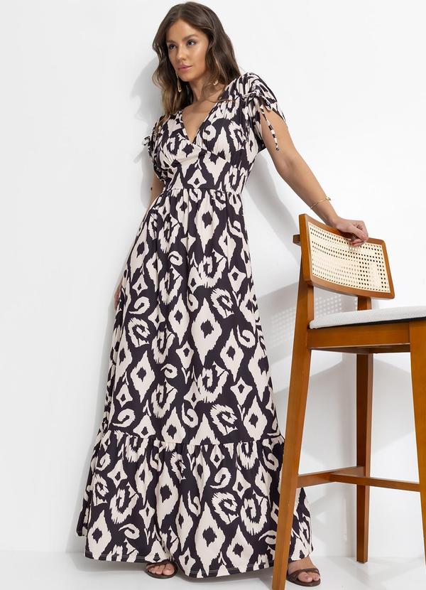Vestido Étnico Bicolor em Malha Fria