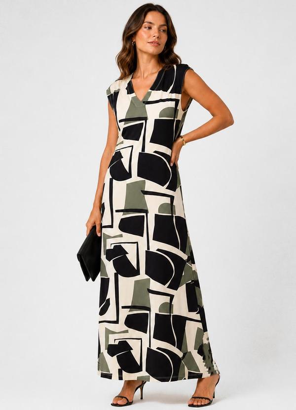 Vestido Feminino com Decote em V Bege