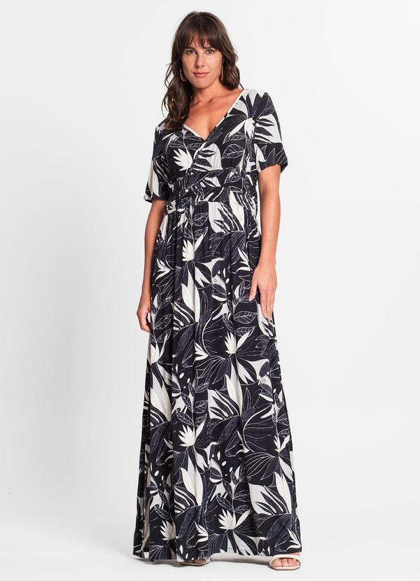 Vista 2 Vestido Feminino Estampado Preto Rovitex Rovitex