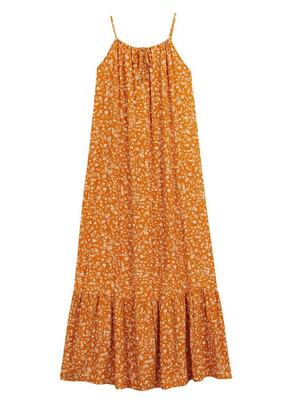 Vista 2 Vestido Feminino Floral Miudo Laranja Marialícia Marialícia