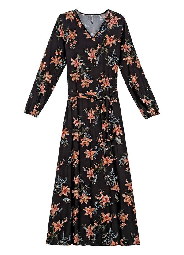 Vestido Feminino Longo Acinturado Preto