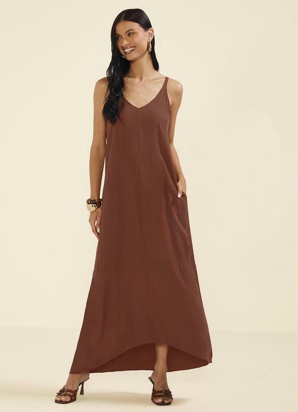Vestido Feminino Longo com Bolsos Marrom