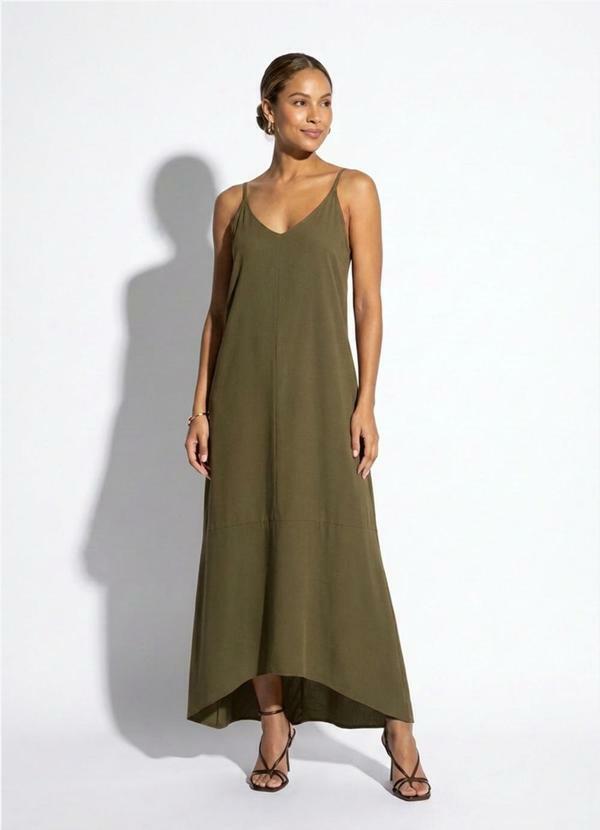Vestido Feminino Longo com Bolsos Verde