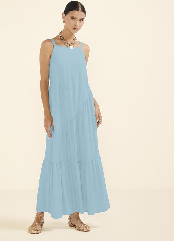 Vestido Feminino Longo com Franzidos Azul