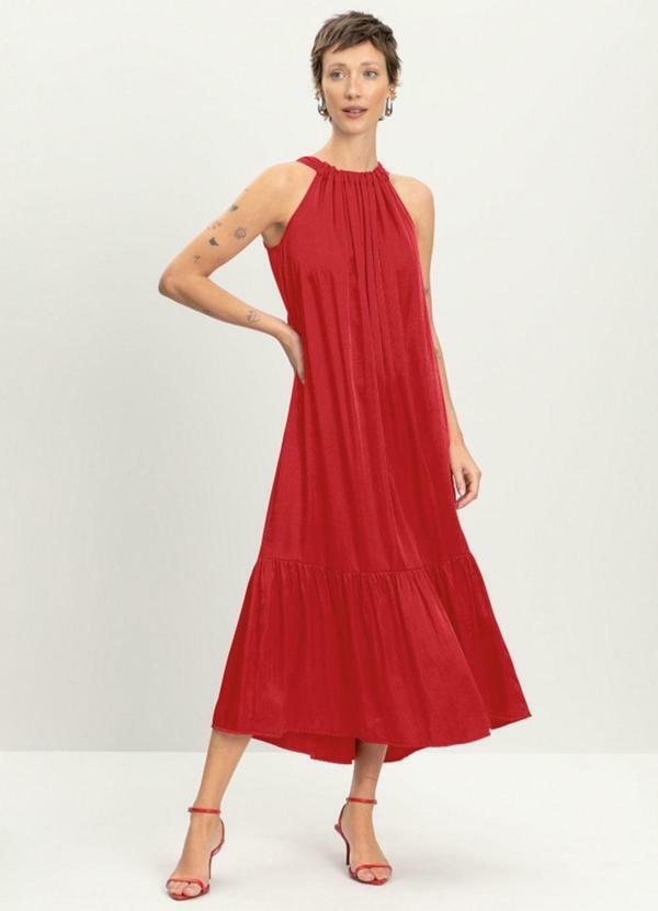 Vista 2 Vestido Feminino Longo de Cetim Vermelho Essendi Essendi