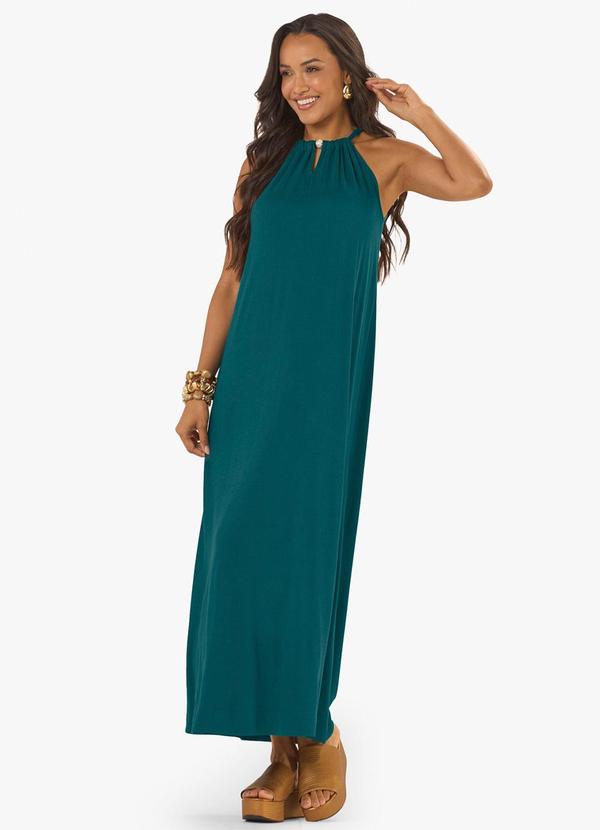Vestido Feminino Longo Visco Maquinetada Verde