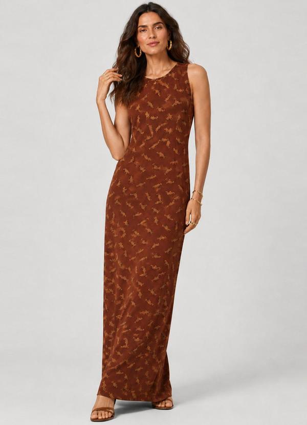 Vestido Feminino Longo Viscotorcion Marrom