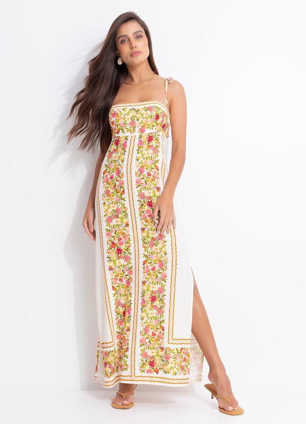 Vestido Flor de Fruta Lenço Bege
