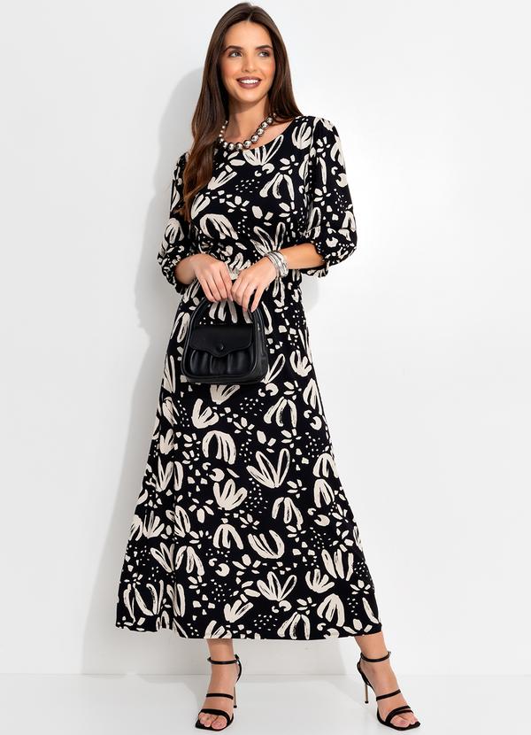 Vista 2 Vestido Floral Artístico em Malha de Viscose Quintess Quintess