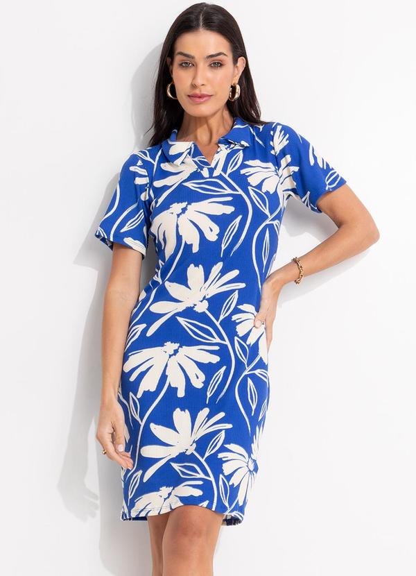 Vestido Floral Azul em Canelado