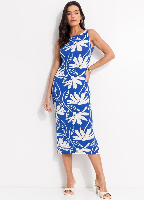 Vista 2 Vestido Floral Azul em Canelado Quintess Quintess
