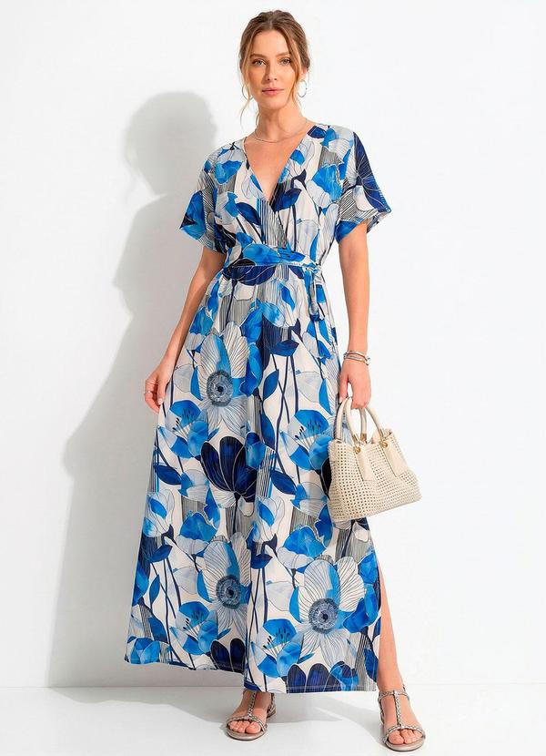 Vestido Floral Azul em Malha Fria