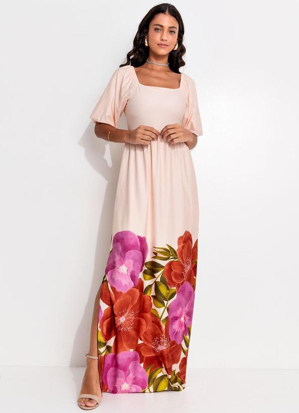Vestido Floral Barrado em Malha Fria