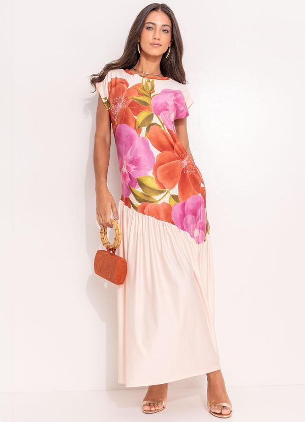 Vestido Floral Barrado em Malha Fria
