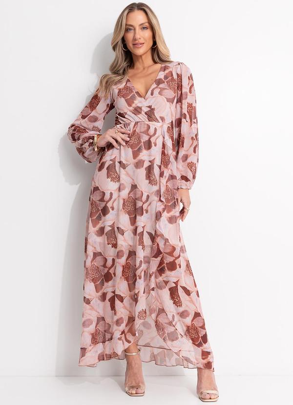 Vestido Floral Bege em Tule