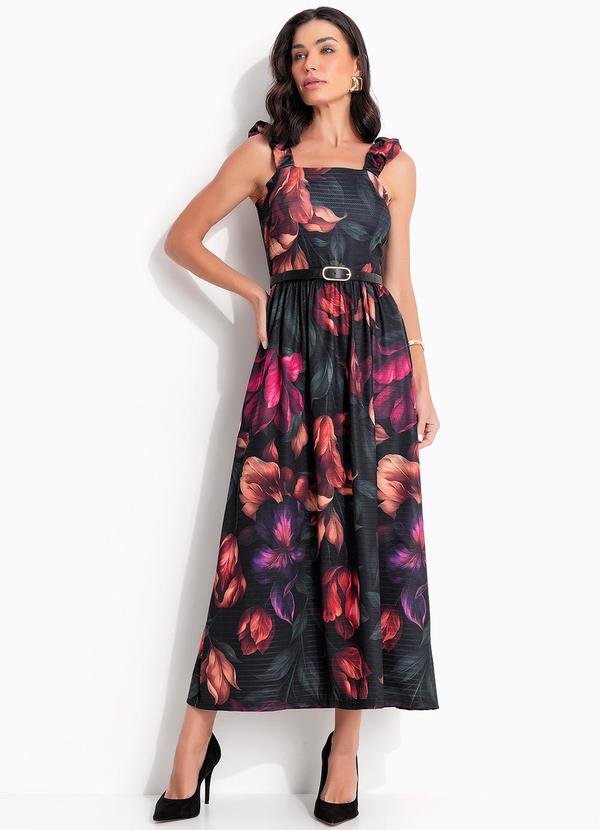 Vestido Floral Dark em Malha Fria Texturizada
