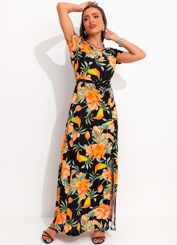 Vestido Floral Escuro em Malha