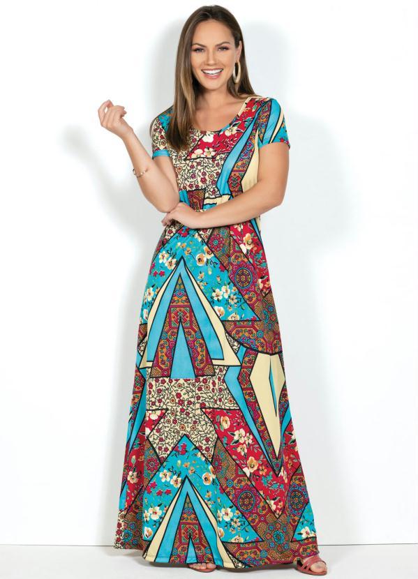 Vestido Floral Longo Mangas Curtas