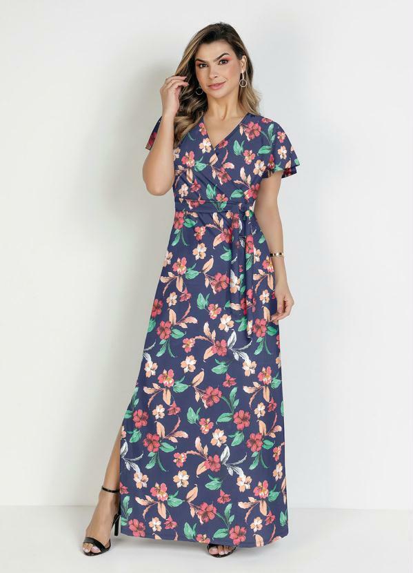 Vista 2 Vestido Floral Marinho com Faixa Moda Evangélica Rosalie Rosalie