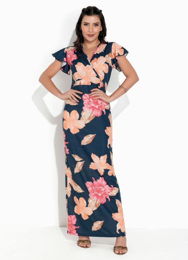 Vestido Floral Marinho com Manga