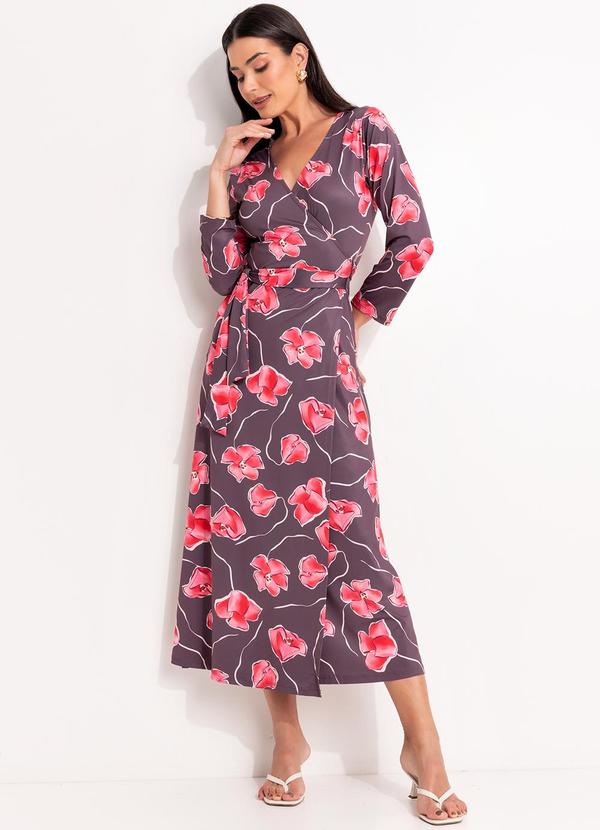 Vestido Floral Marrom em Malha Fria