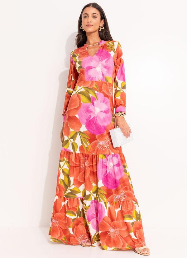 Vestido Floral Maxi em Malha Fria