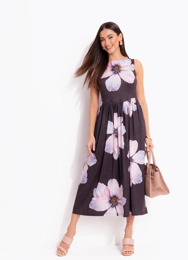 Vestido Floral Maxi em Malha Fria
