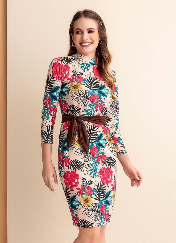Vista 2 Vestido Floral Nude com Faixa Rosalie Rosalie