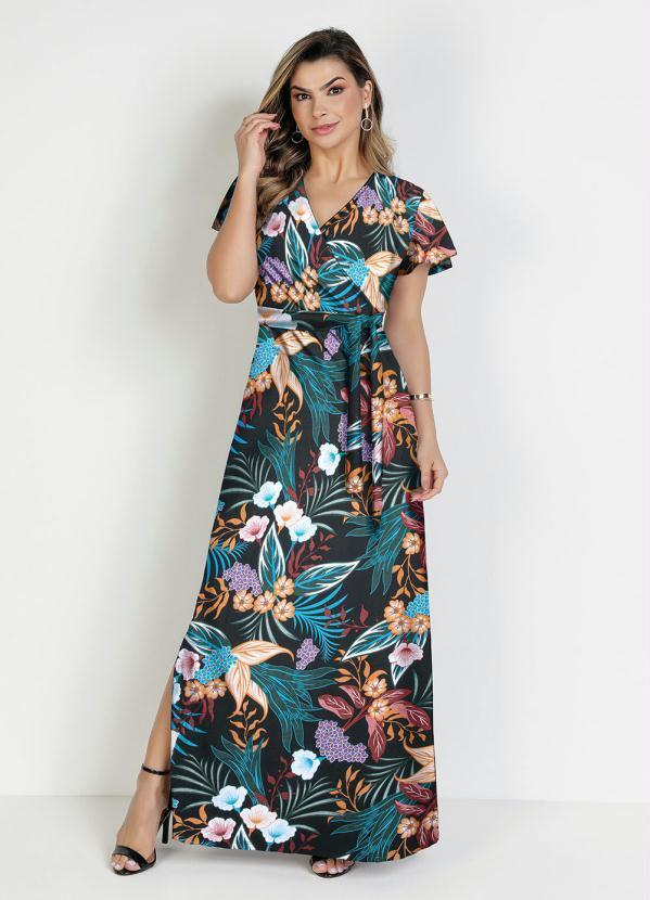 Vista 2 Vestido Floral Preto com Faixa Rosalie Rosalie