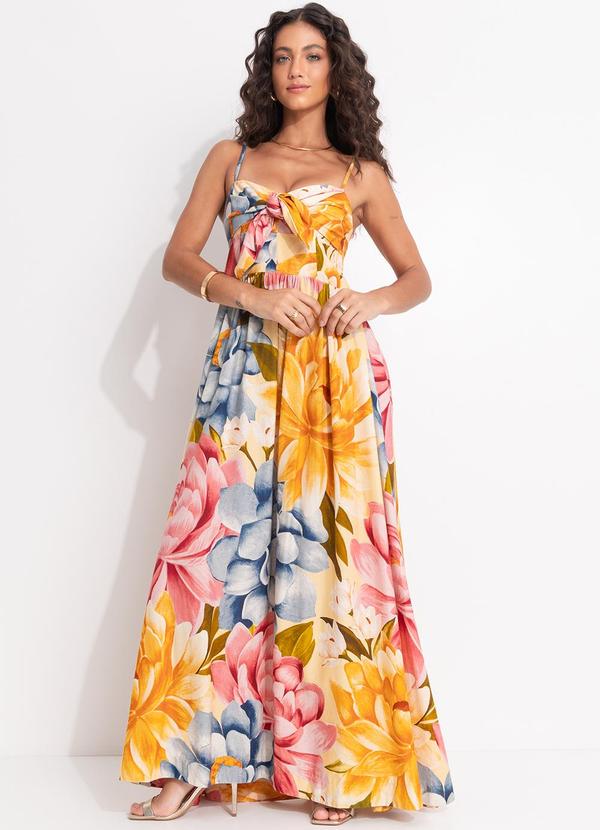 Vista 2 Vestido Floral Rebeca Amarelo FARM FARM